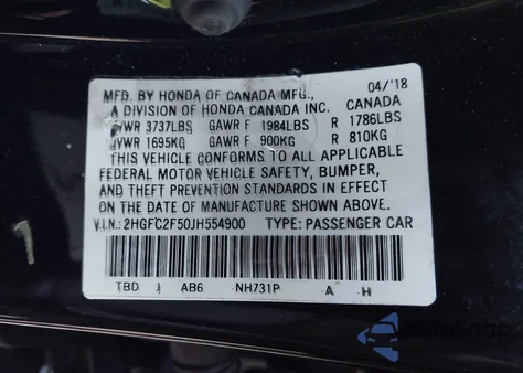 2018 Honda Civic Lx from USA, damaged, VIN 2HGFC2F50JH554900